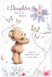 Daughter birthday card- cute bear and butterfly