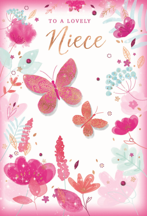 Niece birthday card - butterflies and flowers