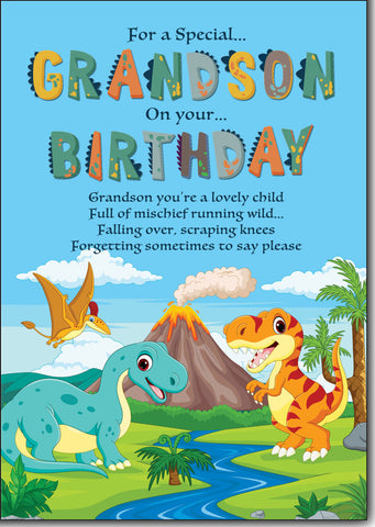 Grandson birthday card - dinosaurs- sentimental verse