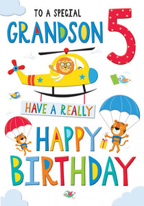 Grandson 5th birthday card cute helicopter