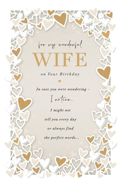 Wife birthday card- golden hearts