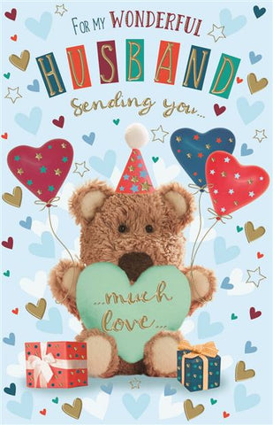 Husband birthday card - cute bear- large card