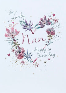Nan birthday card- floral heart