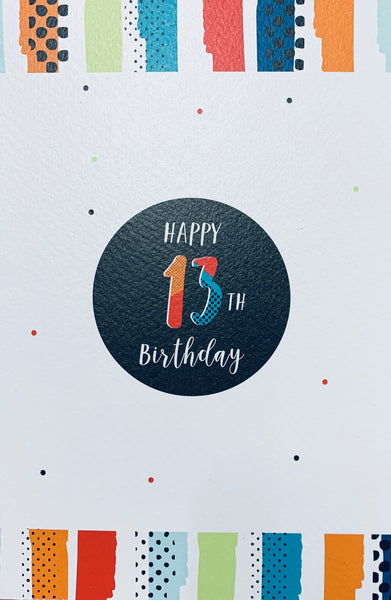 13th birthday card- bold bright fun design