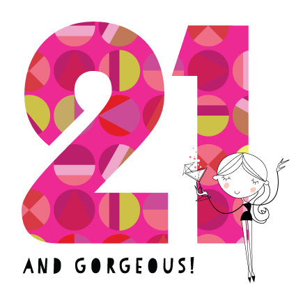 21st birthday card- girl with cocktail glass