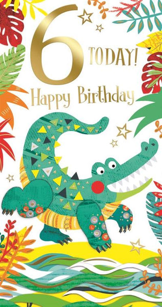 Age 6 birthday card - cute crocodile