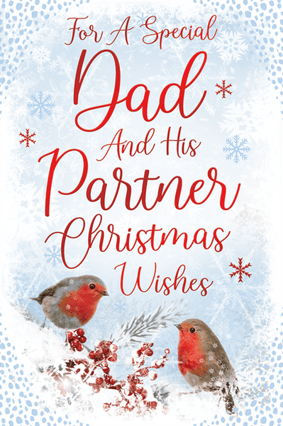 Dad and Partner Christmas card - Xmas robins