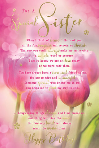 Sister birthday card- sentimental verse