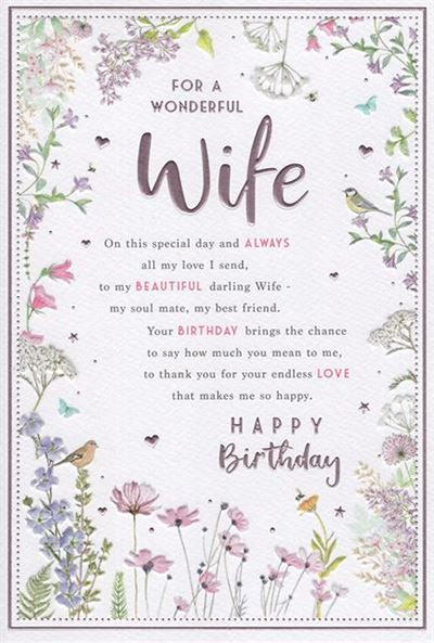 Wife birthday card - floral design