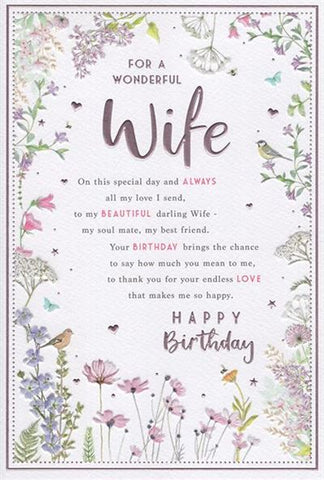 Wife birthday card - floral design