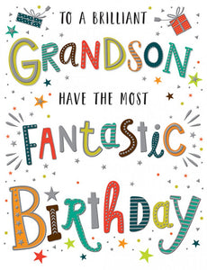 Grandson birthday card sparkling text