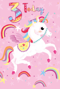 Age 3 birthday card rainbow unicorn