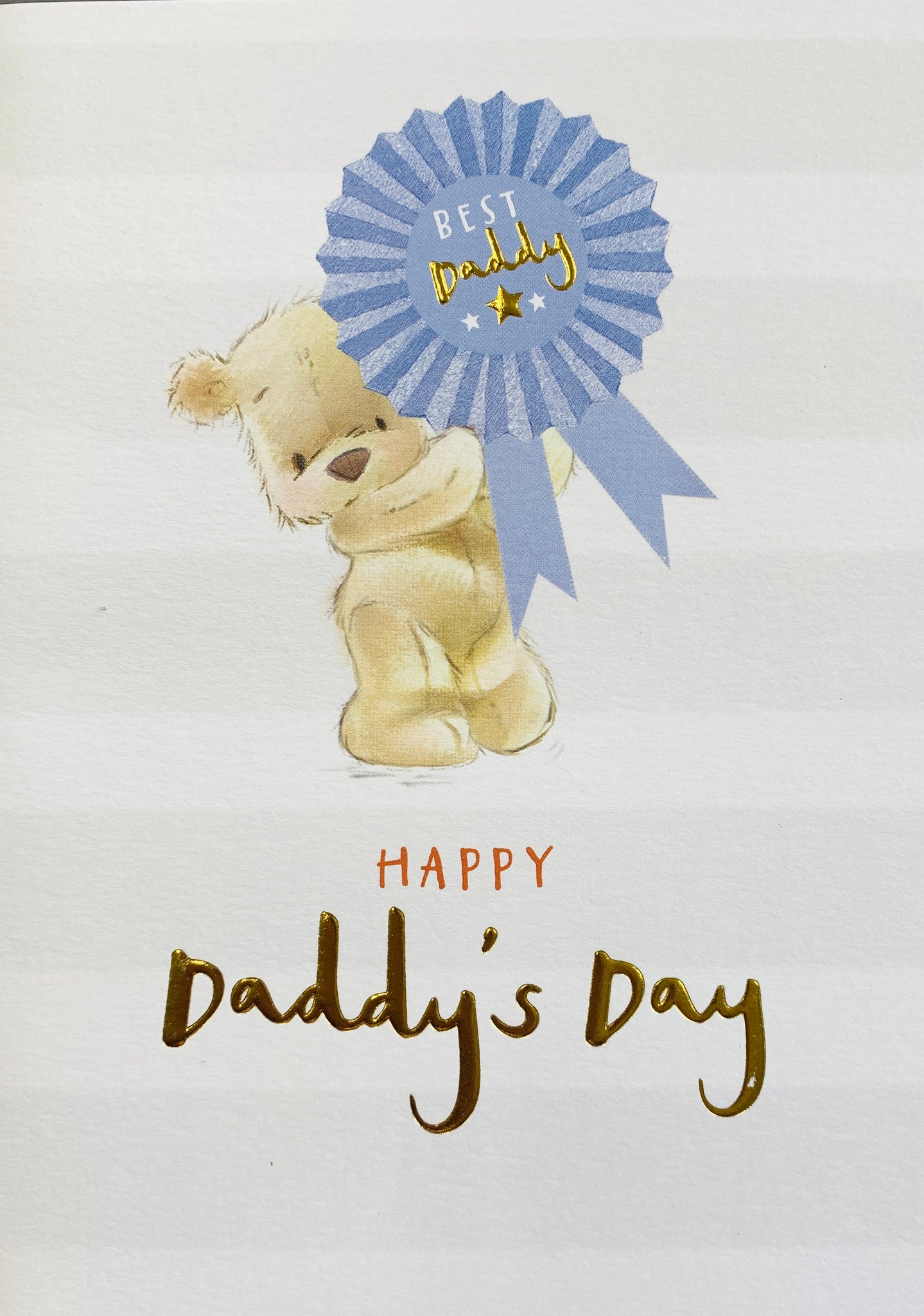 Daddy Father’s Day card cute bear holding rosette