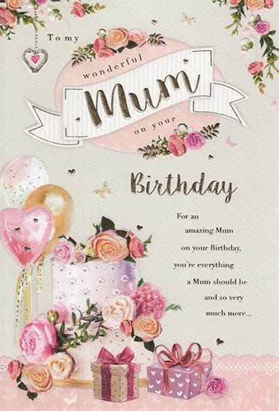 Mum birthday card- birthday cake and flowers