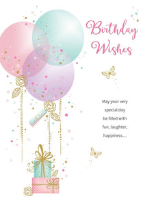 General birthday card for her- balloons and gifts