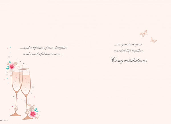 Wedding day card- glittery wedding cake with flowers