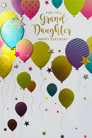 Granddaughter birthday card - colourful balloons