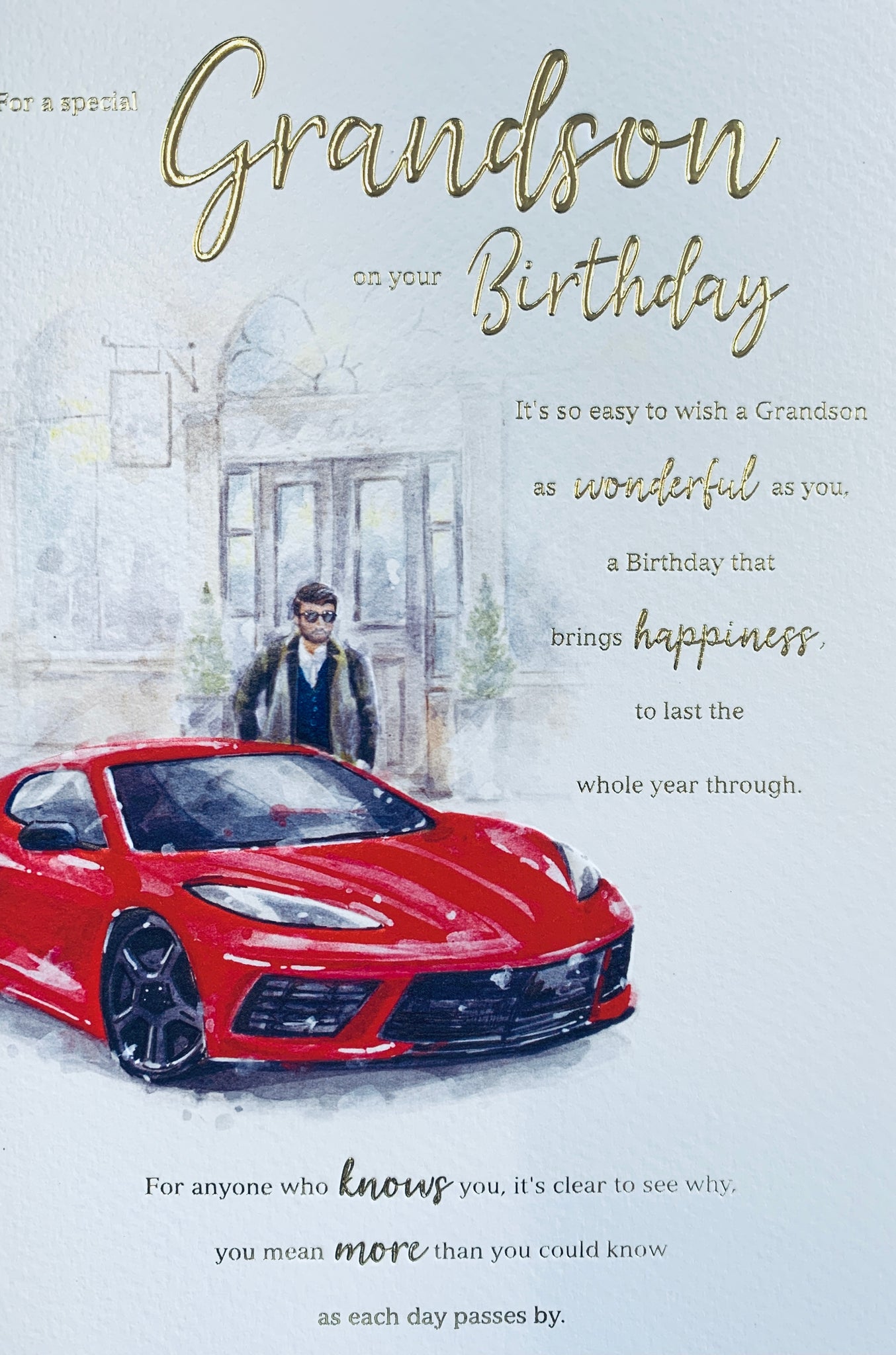 Grandson birthday card red sports car long verse