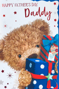 Daddy Father’s Day card cute bear holding presents