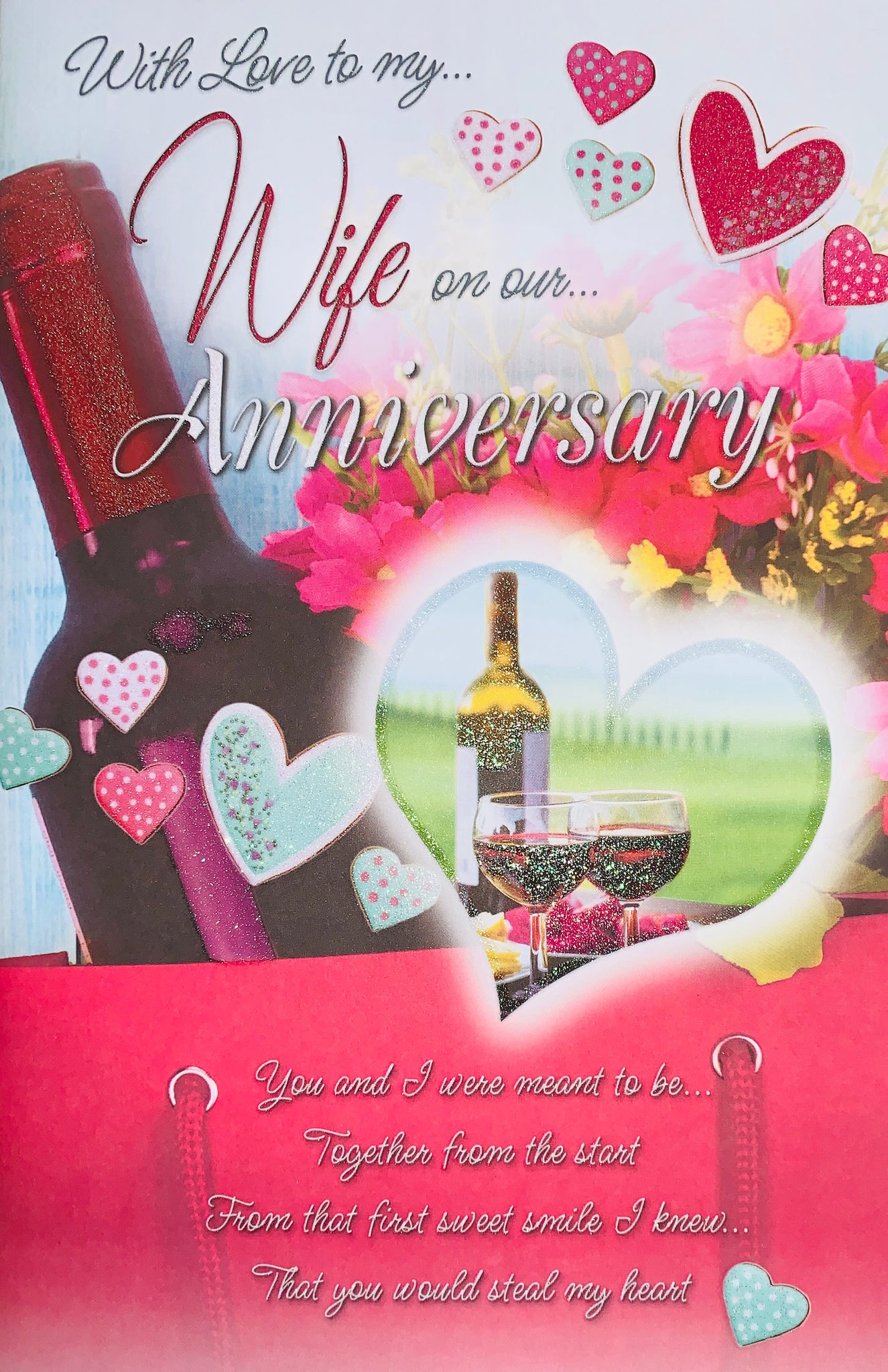 Wife anniversary card- flowers and wine