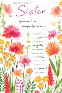 Sister birthday card- flowers and sentimental verse