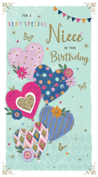 Niece birthday card- birthday hearts and flowers