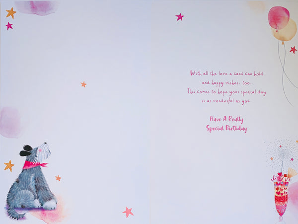 Niece birthday card- cute dog and birthday ice cream