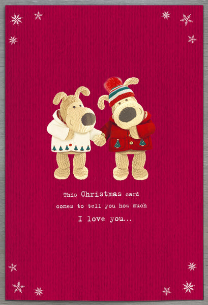 Fiancée Christmas card - Boofle with Xmas flowers