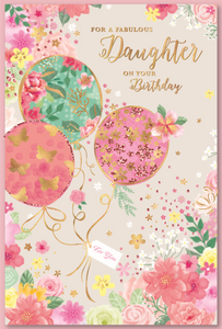 Daughter birthday card- floral balloons