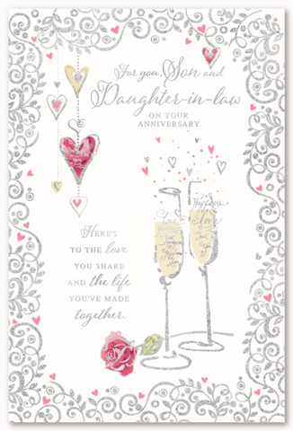 Son and Daughter-in-law anniversary card rose and champagne