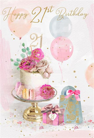 21st birthday card- cake and flowers