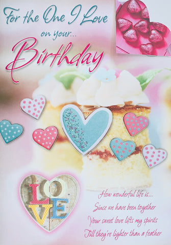 One I love birthday card- hearts and cake