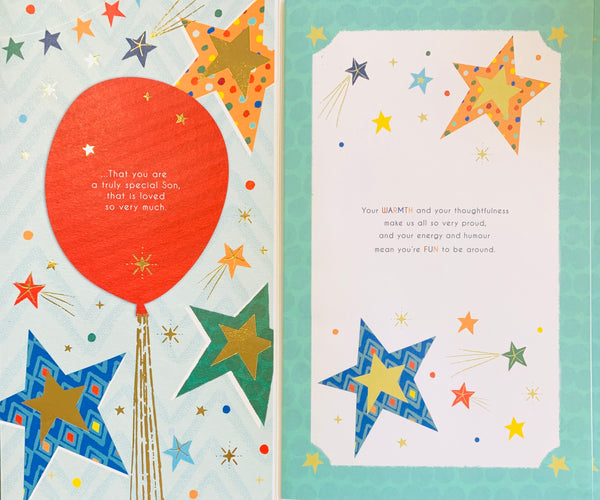 Son birthday card - stars and balloons