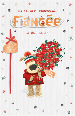 Fiancée Christmas card - Boofle with Xmas flowers
