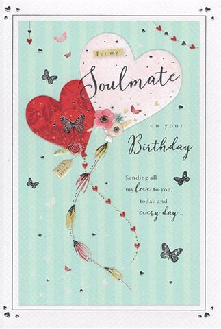 Soulmate birthday card - love hearts