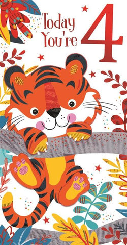 Age 4 birthday card - cute tiger