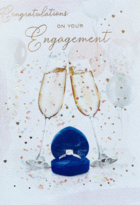 Engagement congratulations card- engage ring and champagne