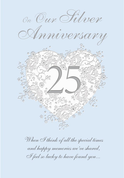 Silver wedding anniversary card- floral heart