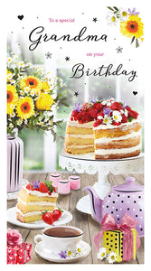 Grandma birthday card - birthday cake and flowers