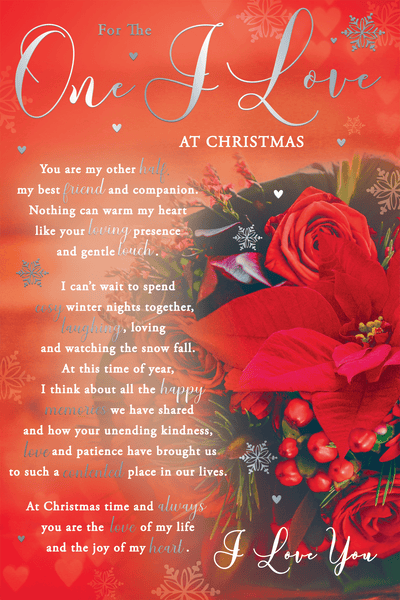 One I love Christmas card - Xmas flowers