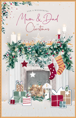 Luxury Mum and Dad Christmas card - fireside