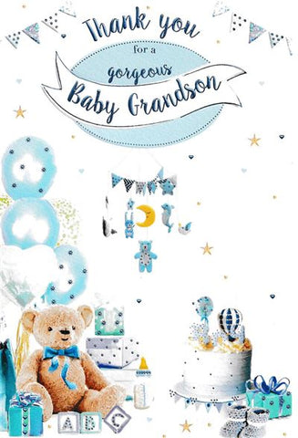 Thank you for new baby Grandson card - cute bear