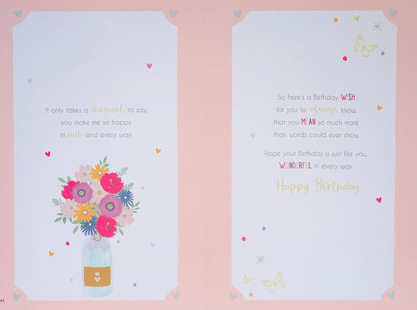 One I love birthday card- flowers and fizz