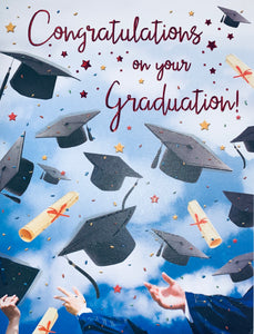 Graduation card - hats in the air