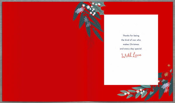 Nan Christmas card- bold holly wreath