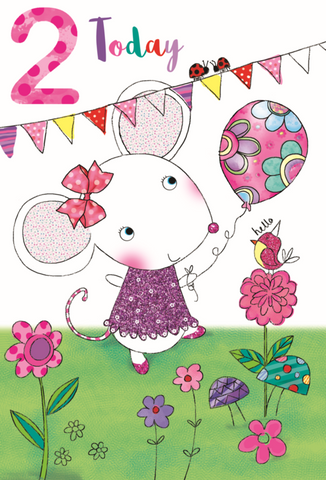 Age 2 birthday card - cute mouse