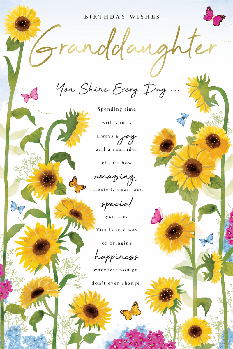Granddaughter birthday card flowers and sentimental verse Cards