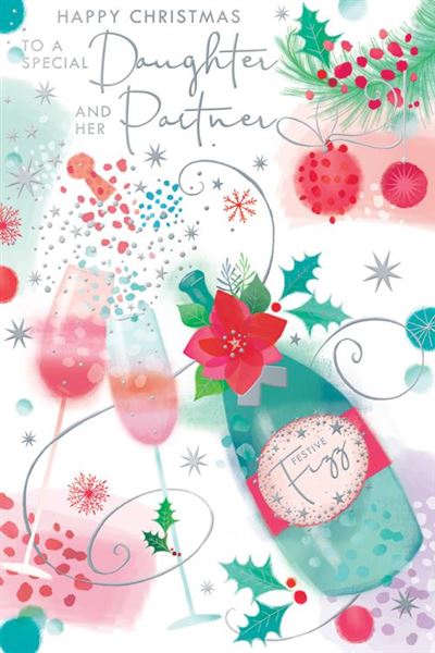 Daughter and Partner Christmas card - champagne sparkles