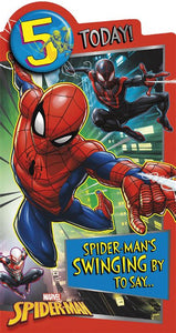 Spiderman age 5 birthday card