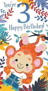 Age 3 birthday card - cheeky monkey